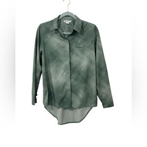 Athleta Top Women Green Urbanite Printed Long Sleeve Button Front Collared Sz S
